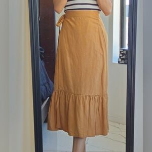 linen midi wrap ruffle skirt